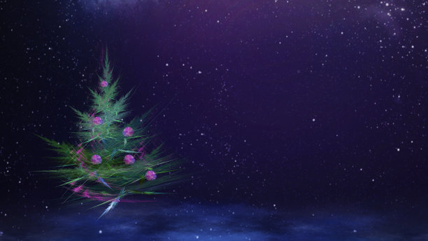 圣诞节的分形图。霓虹冷杉树，雪和星空。用于设计和创造力，为屏幕保护程序。图片下载