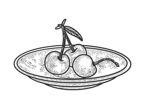 甜樱桃在碟素描图片下载