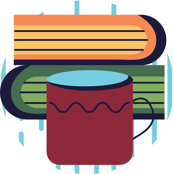 教育书籍和咖啡杯平板风格的图标图片下载