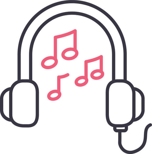 耳机与音乐音符线风格图标图片下载