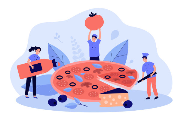 小餐厅厨师和团队烹饪巨大美味的披萨图片下载