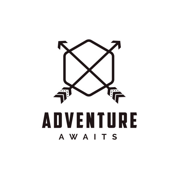 抽象极简的户外冒险，射手猎人，旅行徽章箭头和六角形矢量插图模板图片下载