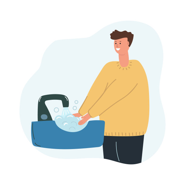 男人洗手，个人卫生。病毒预防的概念。平面向量插图。图片下载