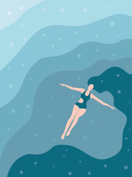 女人躺在海面上设计插图图片下载