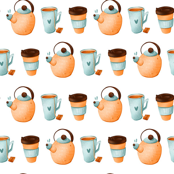 数码插画茶和咖啡杯图片下载