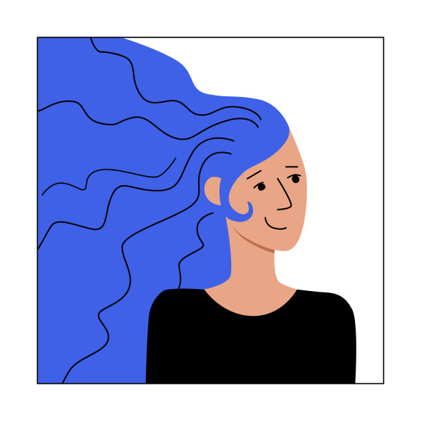 有一头长发的年轻女子微笑着。理念和谐幸福快乐。平面现代字符的web ui ux设计。社交媒体头像用户图标。股票矢量插图孤立在白色背景图片下载