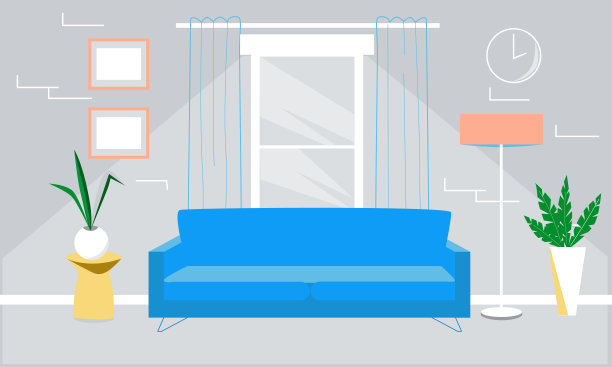 现代的室内。客厅内部有沙发和装饰。矢量图图片下载