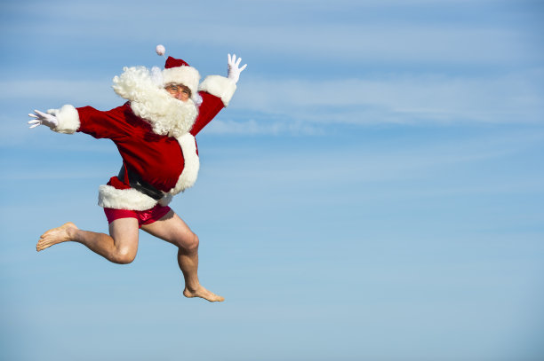 圣诞老人夏天在澳大利亚的海滩素材图片