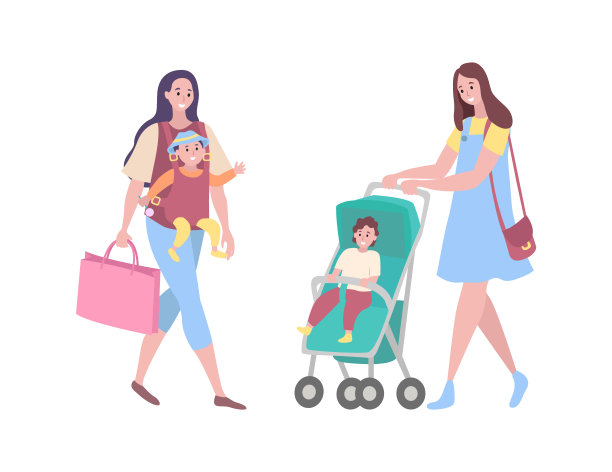 在婴儿车里带着孩子走路的女人图片下载