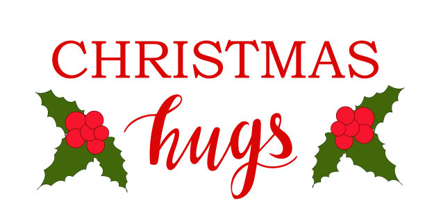 圣诞拥抱字母与槲寄生向量冬季假期。适用于框架、卡片、横幅、海报、杯子、枕头、服装设计等印刷。图片下载