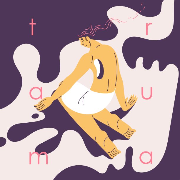 创伤概念说明。胸部有洞的女性，情绪低落。勾勒出精神健康和失去后的恢复形象。图片下载