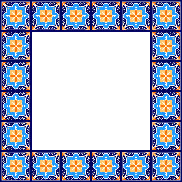 瓷砖框架向量。复古的边界陶瓷图案。丰富多彩的装饰设计。墨西哥的talavera，西班牙的马赛克，葡萄牙的azulejos，摩洛哥的arabesque，意大利西西里的majolica图案图片下载
