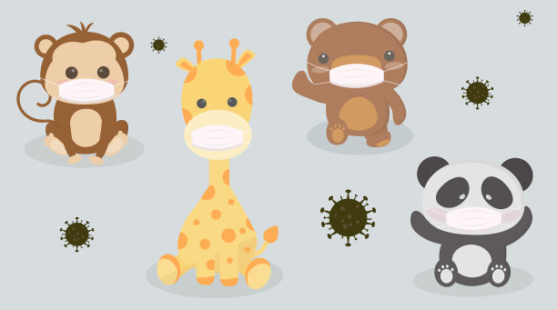 宠物和动物都戴着医用口罩图片下载