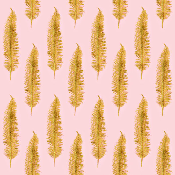 无缝图案装饰金蕨叶的邀请，婚礼贺卡，情人节，贺卡。图片下载