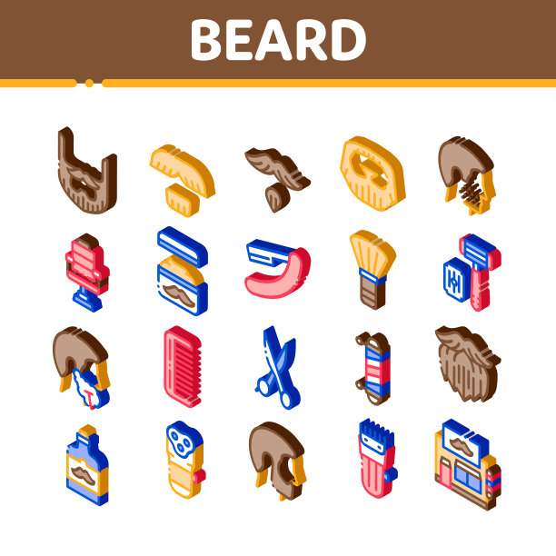 胡子和胡子等距图标集图片下载
