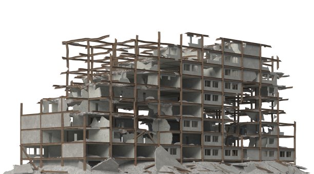 废墟建筑孤立的白色3D插图图片下载