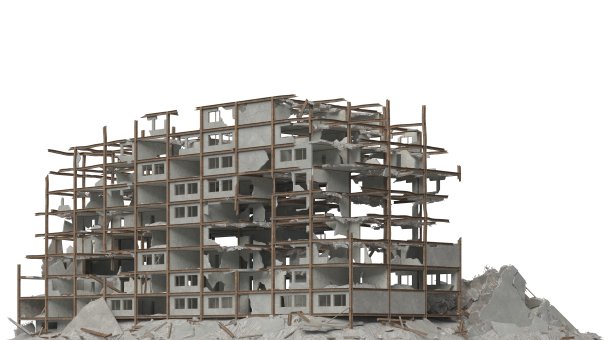 废墟建筑孤立的白色3D插图图片下载