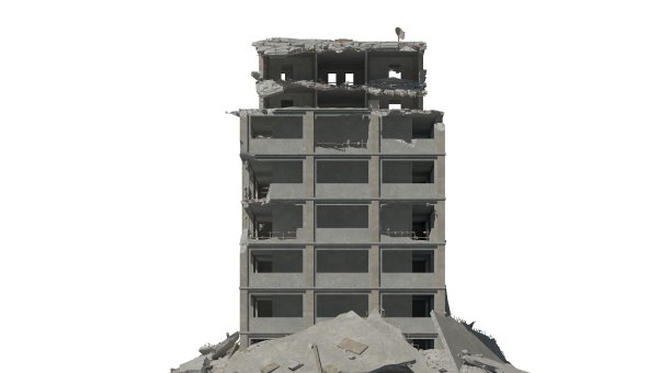 废墟建筑孤立的白色3D插图图片下载
