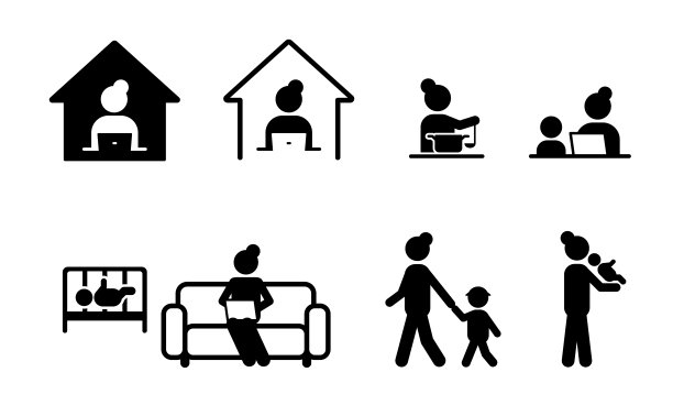 商业家庭主妇的图标，远程工作，家务和育儿图片下载