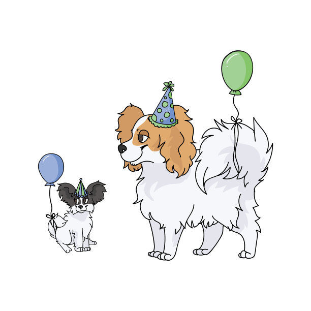 可爱的卡通蝴蝶狗脸与派对帽子图片下载