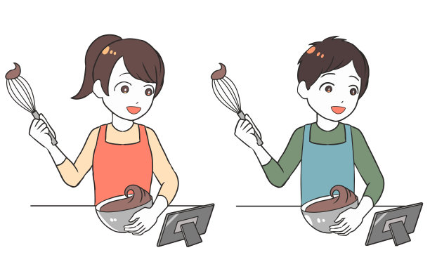 一边看着平板电脑一边微笑着打巧克力鞭子图片下载