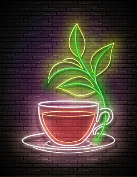 复古的发光招牌用茶杯和树枝图片下载