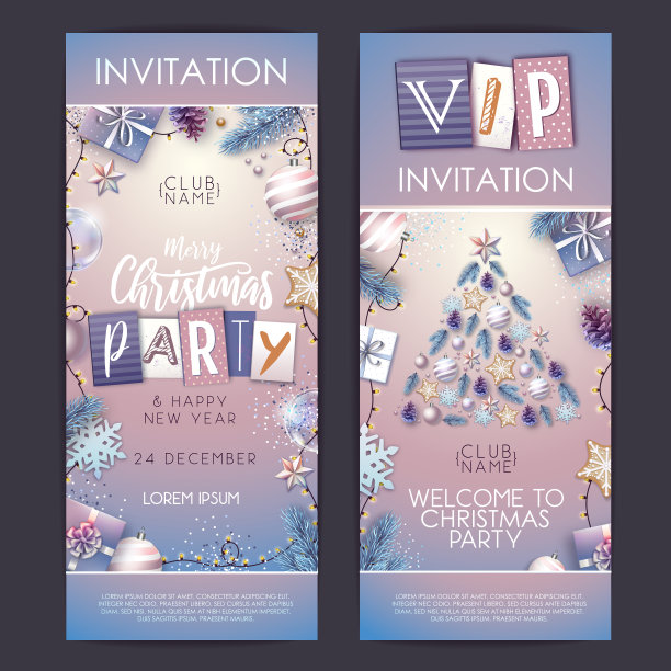 圣诞快乐，并附上新年贺卡。圣诞假期的邀请函有冷杉树、雪花、玻璃球、松果和星星图片下载