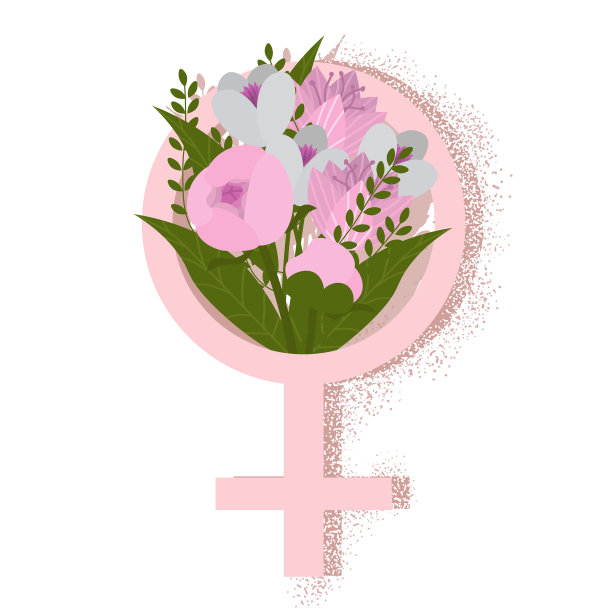 近距离观察带有粉红色紫色花朵的女性标志图片下载