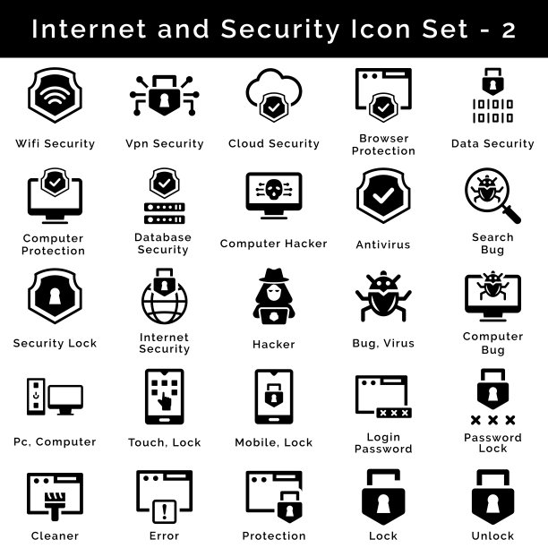 互联网和安全图标集2 -黑色版本图片下载