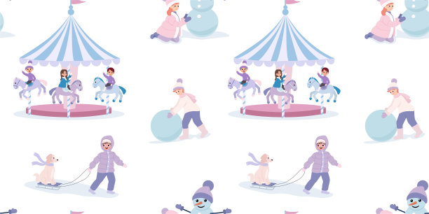 孩子们的冬季图案。矢量无缝纹理。图片下载