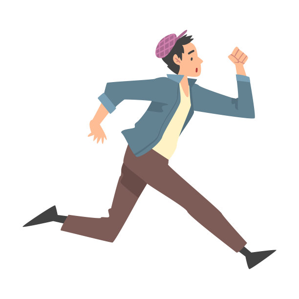 年轻人跑步穿着休闲服装卡通风格矢量插图图片下载