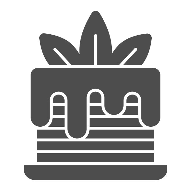 层蛋糕与釉和奶油叶固体图标，糕点概念，生日纸杯蛋糕标志在白色的背景，美味分层蛋糕釉图标在象形风格。矢量图形。图片下载