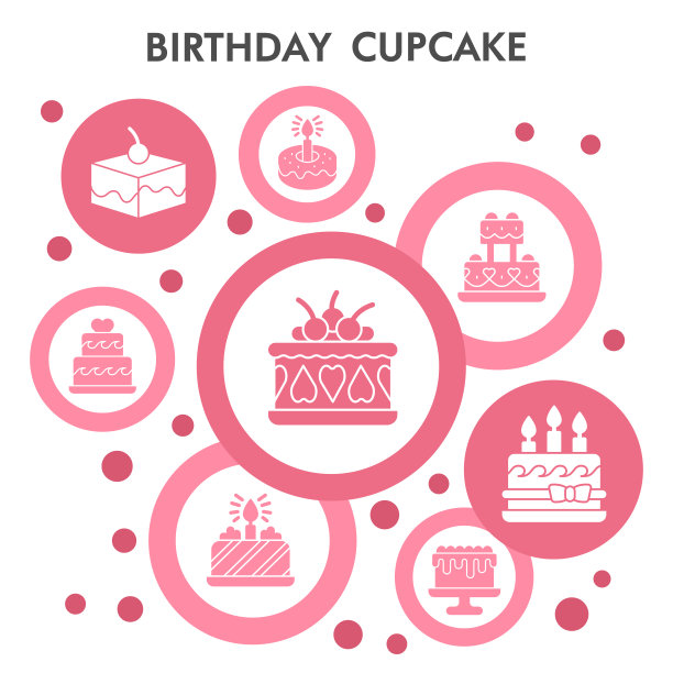 现代生日纸杯蛋糕信息图形设计模板与图标。蛋糕和饼干信息图形可视化在泡沫设计的白色背景。创意矢量插图的信息图表。图片下载