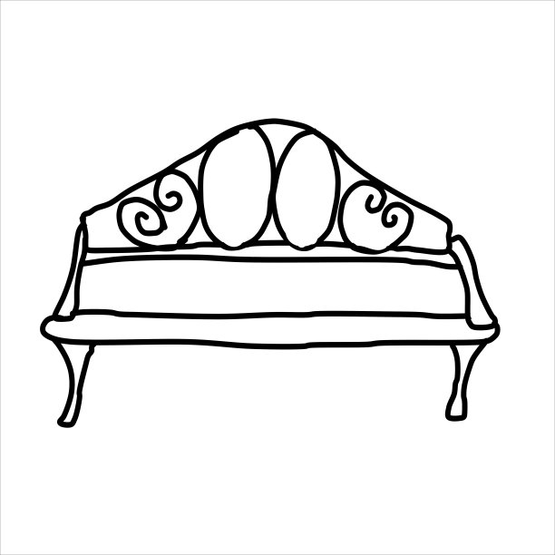 雕花背的单人沙发。用涂鸦的风格画画。孤立在白色背景上。直线矢量图。舒适时尚的沙发床。用于设计、装饰、织网、着色。图片下载