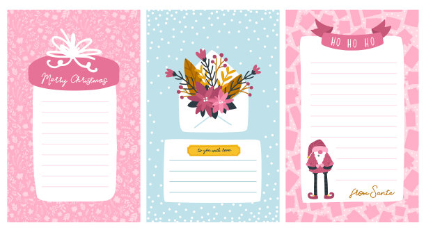 来自圣诞老人的列表和信件的圣诞模板。框架文本与尺子。可爱的矢量字符插图手绘斯堪的纳维亚风格。有限的粉彩调色板是理想的印刷图片下载