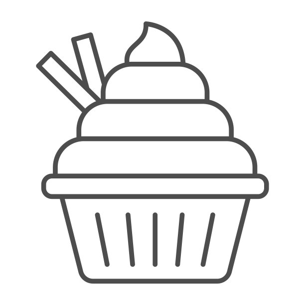 奶油纸杯蛋糕细线图标，糖果概念，松饼标志在白色背景，生日纸杯蛋糕图标轮廓风格的移动概念和网页设计。矢量图形。图片下载