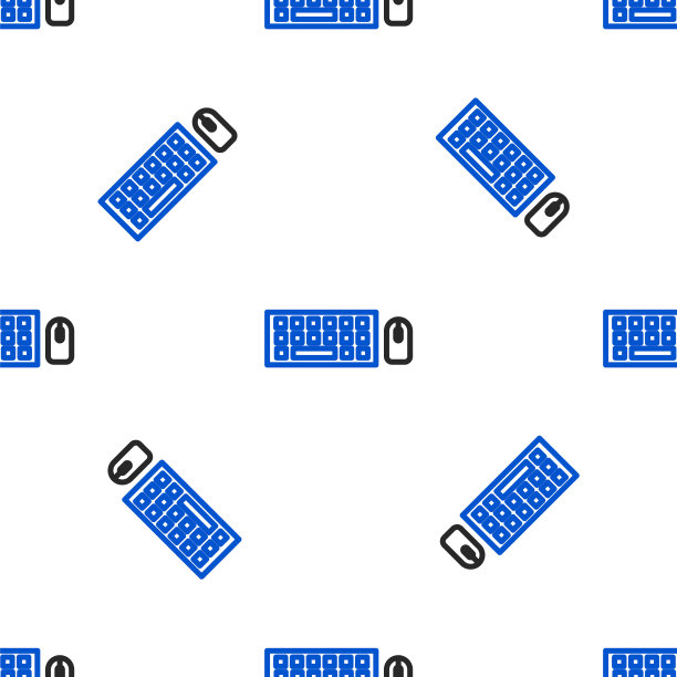 线计算机键盘和鼠标图标隔离无缝模式上的白色背景。电脑组件的信号。色彩斑斓的轮廓的概念。向量图片下载