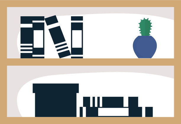 孤立的家庭家具与书籍和仙人掌图片下载