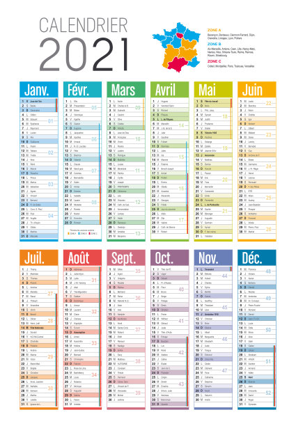 2021年法国日历模板图片下载