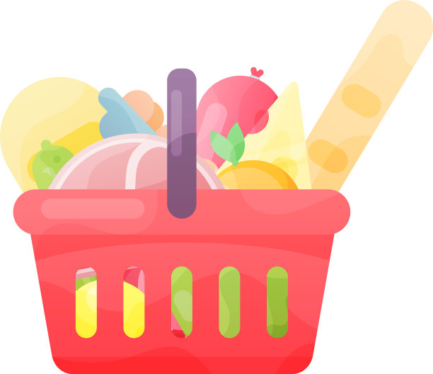 明亮的卡通超市篮子图标充满图片下载