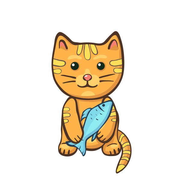 可爱的橙色猫抱着鱼图片下载
