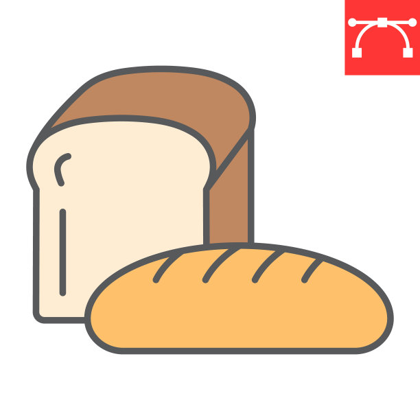 面包颜色线图标，面包和早餐，面包符号矢量图形，可编辑的描边填充轮廓图标，eps 10。图片下载