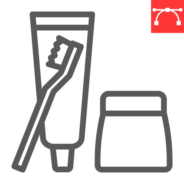 洗漱用品线图标，牙刷和牙膏，洗漱用品标志矢量图形，可编辑笔画线性图标，eps 10。图片下载