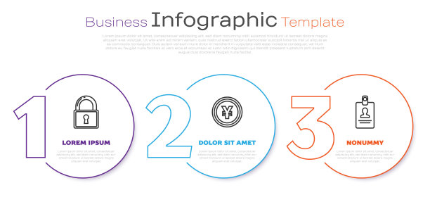 设线锁，投币带有日元标志和身份证章。业务信息模板。向量图片下载