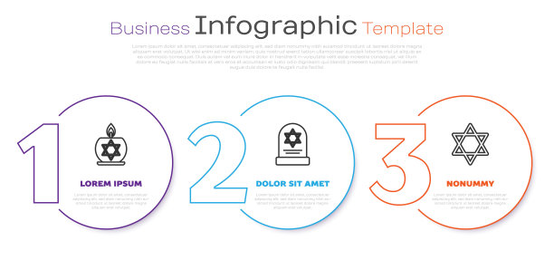 在烛台上放置燃烧的蜡烛和大卫星，墓碑上放置大卫星和大卫星。业务信息模板。向量图片下载