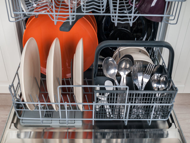 洗碗机近距离与洗碗，易于使用和节约水，环保，内置厨房洗碗图片下载