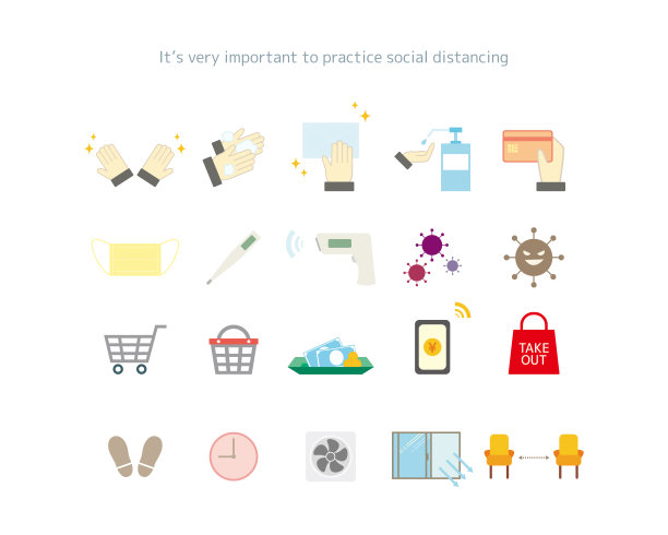 在购物期间促进手消毒和社交距离的媒介插图。社会距离。面具图片下载