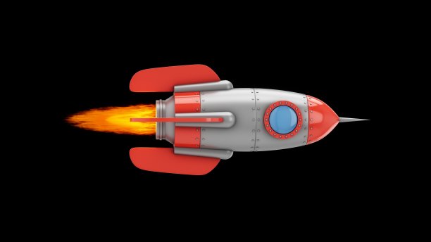 3D渲染火箭飞船孤立的黑色背景图片下载