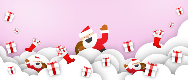圣诞快乐和新年快乐的背景在紫色的圣诞老人和礼盒，圣诞设计和圣诞海报，贺卡，头，网站，横幅3d渲染图片下载