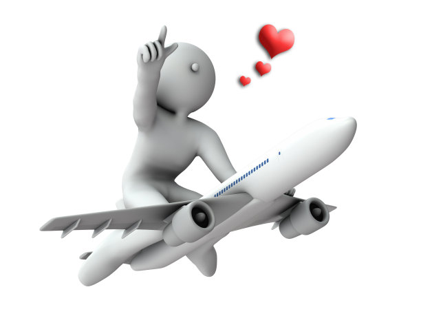 一个喜欢乘飞机旅行的人物。3 d渲染。白色背景。图片下载